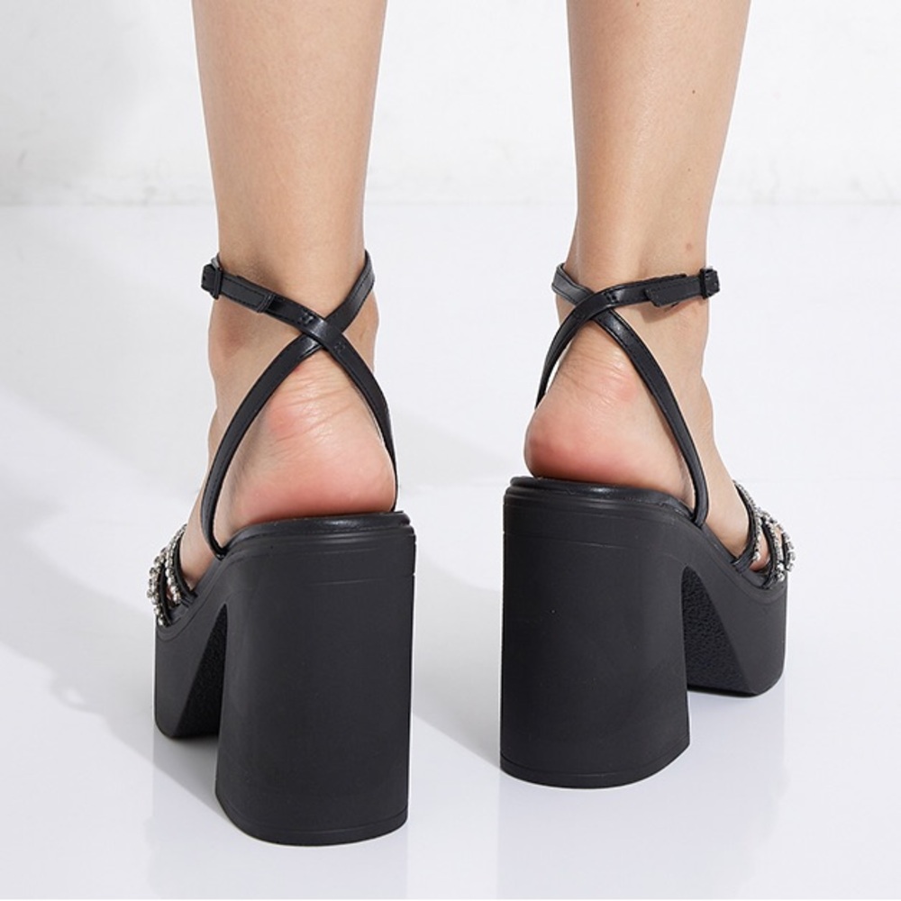 Rhinestone Black Platform Heels - Picture 3 of 7